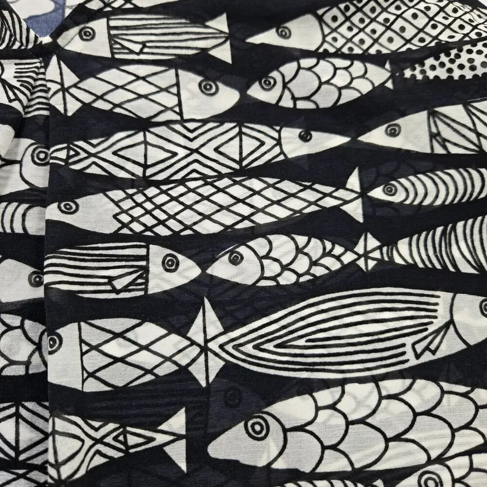 Alfani V-Neck Tank Size Medium Navy Fish All‎ Over Print Hi-Lo Hem Flowy